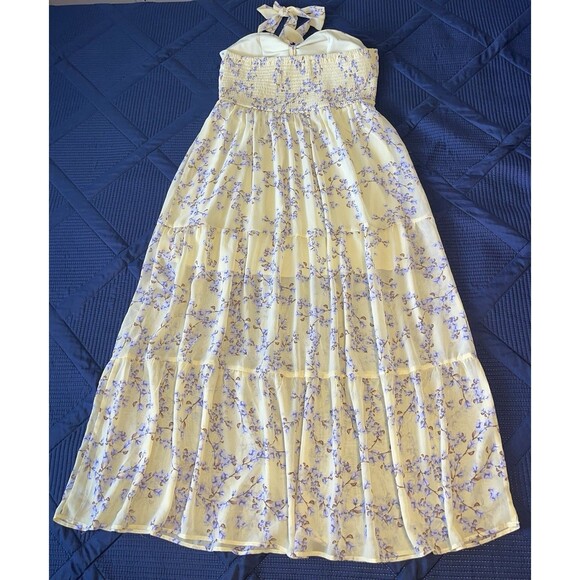 Almost Famous Dress Long W Slip Yellow Lavender Flower Sweetheart Women’s Large - Picture 1 of 9